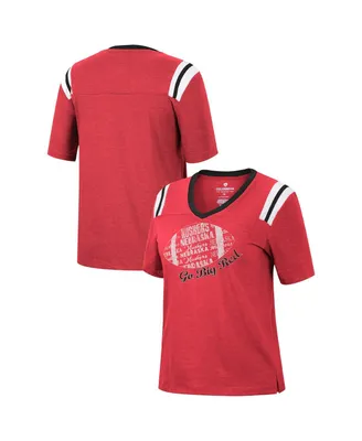 Women's Colosseum Heathered Scarlet Nebraska Huskers 15 Min Early Football V-Neck T-shirt