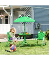 Outsunny Kids Picnic Table and Chair Set Frog w/ Removable Adjustable Umbrella
