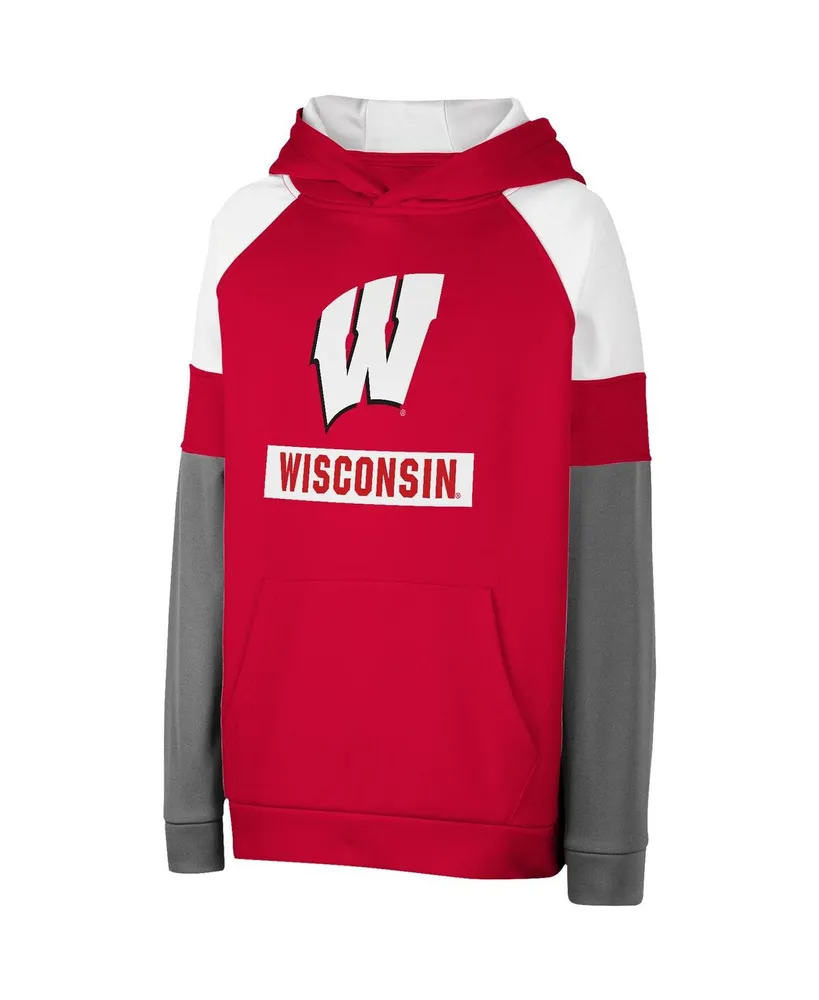 Big Boys Colosseum Red Wisconsin Badgers Colorblock Raglan Pullover Hoodie