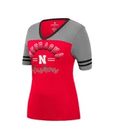 Women's Colosseum Scarlet, Heathered Gray Nebraska Huskers There You Are V-Neck T-shirt