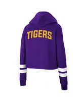 Women's Colosseum Purple Lsu Tigers Throwback Stripe Cropped Pullover Hoodie