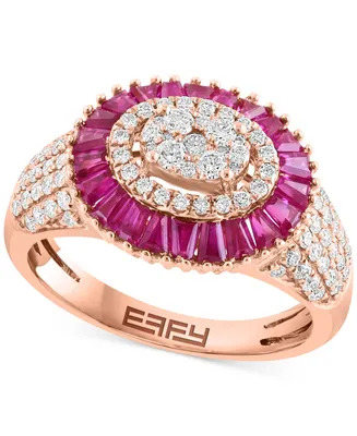 Effy Ruby (1-5/8 ct. t.w.) & Diamond (5/8 ct. t.w.) Baguette Cluster Ring in 14k Rose Gold