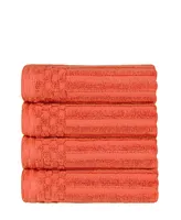Superior Soho Checkered Border Cotton 4 Piece Hand Towel Set, 28" x 16"