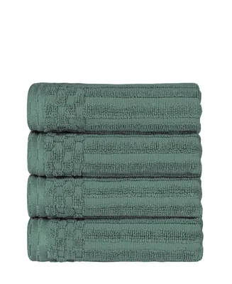 Superior Soho Checkered Border Cotton 4 Piece Hand Towel Set, 28" x 16"