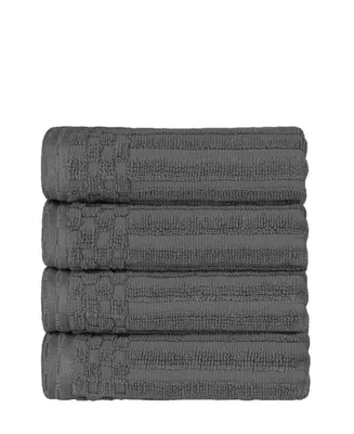 Superior Soho Checkered Border Cotton 4 Piece Hand Towel Set, 28" x 16"