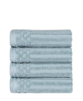 Superior Soho Checkered Border Cotton 4 Piece Cotton Hand Towel Set, 28" x 16"