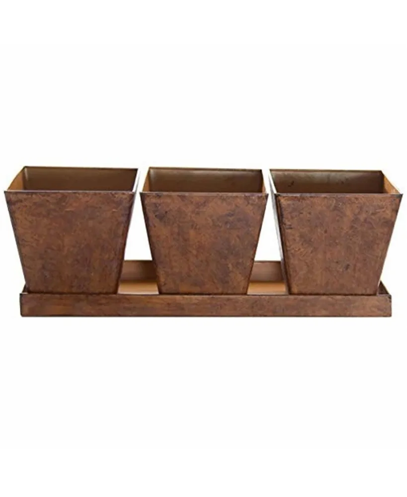 Gardener's Select Farmhouse Collection Square Pot & Tray Set, Rusty