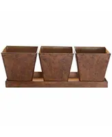 Gardener's Select Farmhouse Collection Square Pot & Tray Set, Rusty