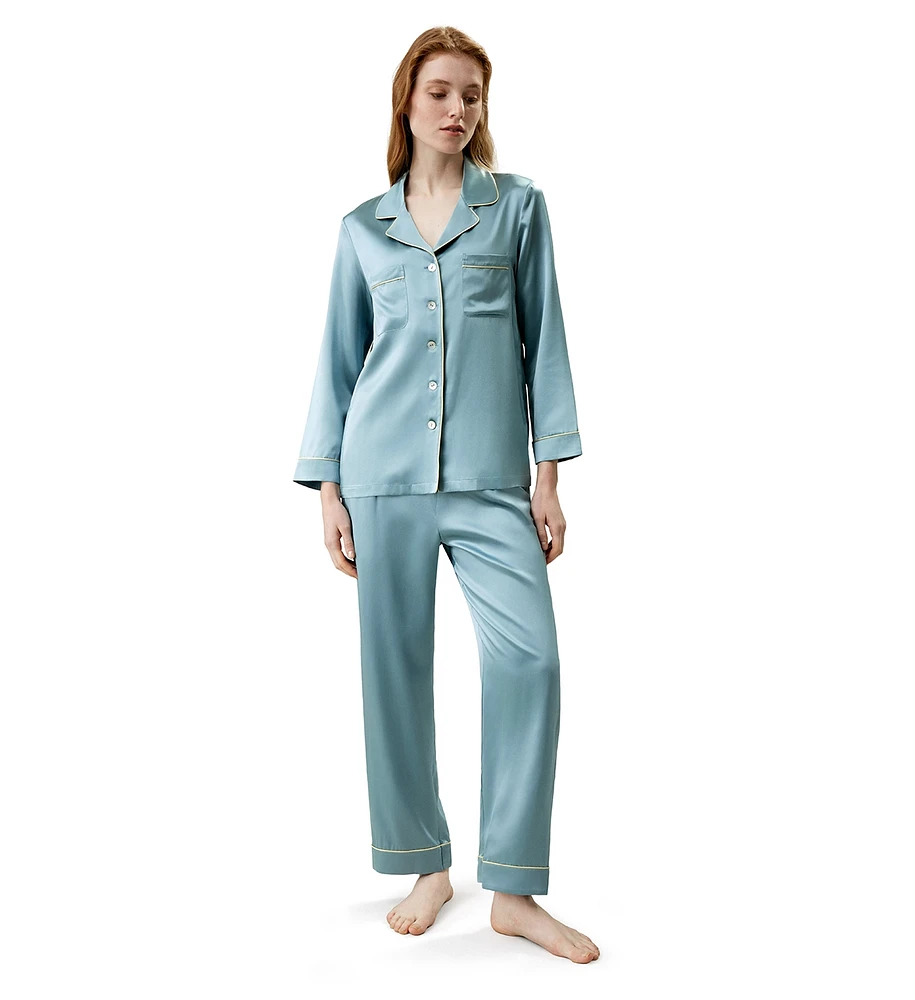 Lilysilk Women's 22MM Gold Piping Silk Pajamas Set