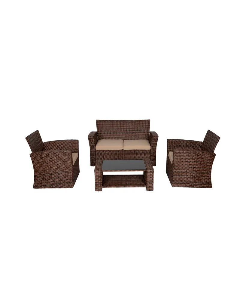 WestinTrends 4 Piece Outdoor Wicker Rattan Conversation Sofa set with Coffee table