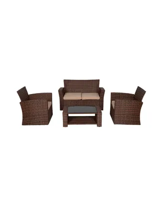 4 Piece Outdoor Wicker Rattan Conversation Sofa set with Coffee table