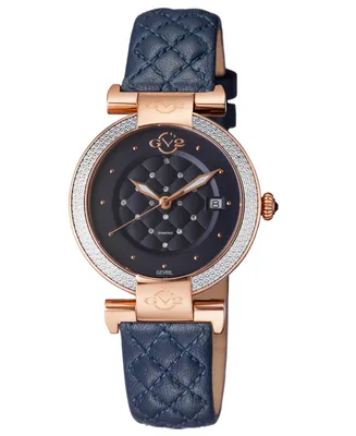GV2 by Gevril Women's Berletta Swiss Quartz Diamond Accents Blue Leather Strap Watch 37mm