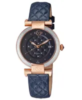 GV2 by Gevril Women's Berletta Swiss Quartz Diamond Accents Blue Leather Strap Watch 37mm