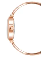 Anne Klein Women's Rose Gold-Tone and Black Alloy Bangle with Crystal Accents Fashion Watch 33mm Set 3 Pieces - Rose Gold