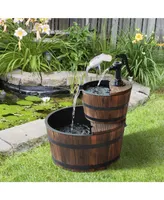 Outsunny Old Fashioned Water Pump Barrel Fountain Fir Wood Backyard Decor