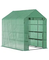 Outsunny 7' x 5' x 6' Outdoor Walk In Greenhouse, Pe Cover, Shelves, Door Green