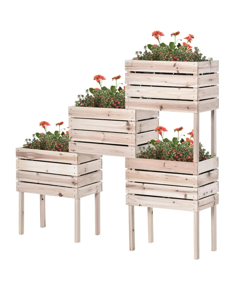 Raised Garden Beds, Set of 4 Wood Box Planters, Draining