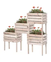 Raised Garden Beds, Set of 4 Wood Box Planters, Draining