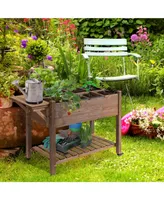 Raised Garden Bed Planter w/ 8 Grow Grids, Shelf & Lockable Wheels