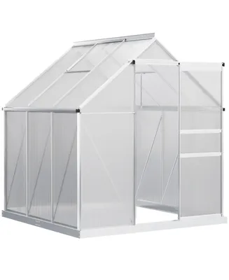 Outsunny 6' x 6' Polycarbonate Walk-in Greenhouse Kit w/ Sliding Door, Silver