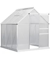 Outsunny 6' x 6' Polycarbonate Walk-in Greenhouse Kit w/ Sliding Door, Silver