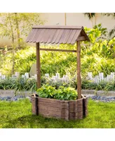 Wooden Wishing Well Raised Garden Bed,Outdoor Planter, Rustic Brown