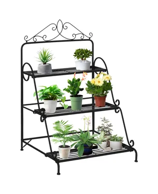 3 Tier Metal Plant Stand Ladder Flower Pot Rack Shelf Indoor & Outdoor