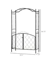 Outsunny 85" x 19" Metal Garden Arch & Gate with Scrollwork for Climbing Vine