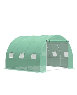 Outsunny Large 10' x 10' Greenhouse, Hot House, Zipper Door, Windows, Green