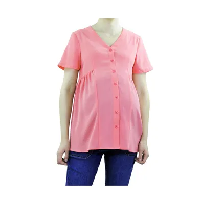 Indigo Poppy Maternity Short Sleeve Button Front Top