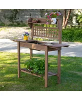 Wooden Outdoor Potting Bench with Sink Basin & Clapboard