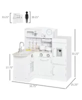 Qaba Childrens Cooking Kitchen w/ Microwave, Fridge, & Cabinets, White