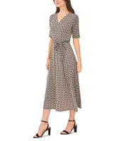 Msk Women's Printed V-Neck Fit & Flare Midi Dress