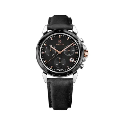Jowissa LeWy 9 Swiss Men's 42mm Watch - Black & Rose Gold Dial