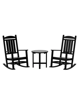 3 Piece Outdoor Porch Rocking Chairs with Round Side Table Set