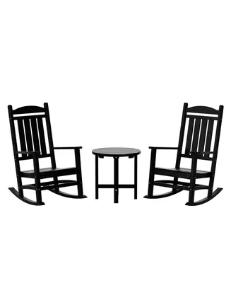 WestinTrends 3 Piece Outdoor Porch Rocking Chairs with Round Side Table Set