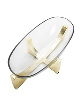 Classic Touch Glass Oval Bowl on Block Base