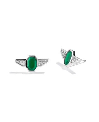 Star Wars The Jedi Master Diamond and Green Agate Stud Earrings (1/10 ct. t.w.) in Sterling Silver