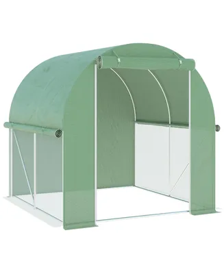Outsunny Walk-In Tunnel Greenhouse w/ Roll-up Door, 6.5' x 6.5' x 6.5' Green