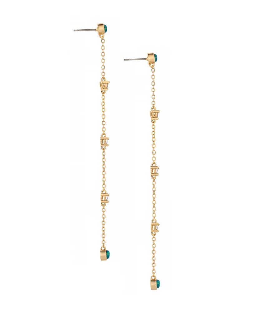 Ettika Green Opal Linear Earrings in 18K Gold Plating