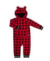 Snugabye Baby Boys or Girls Buffalo Plaid Hooded Jumpsuit