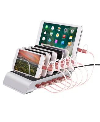 Trexonic 10.2A 6-Port Usb Charging Station with 6 Device Slots, Silver