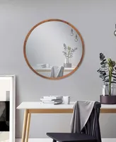 Round Wood Frame Bathroom Vanity Wall Mirror, 30" D