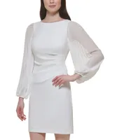 Jessica Howard Women's Side-Pleat Sheer-Sleeve Sheath Dress