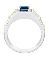 Effy Men's London Blue Topaz (1 ct. t.w.) & Diamond (1/10 ct. t.w.) Ring in Sterling Silver & 18K Gold-Plate