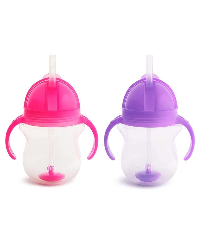 Munchkin Click Lock Weighted Straw Cup, 7 oz, Pink/Purple, Pack of 2 - Assorted Pre