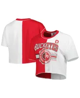 Women's ZooZatz Scarlet, White Ohio State Buckeyes Colorblock Cropped T-shirt