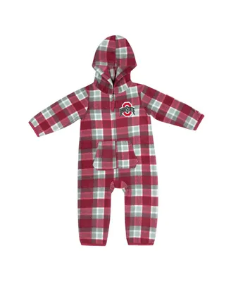 Infant Boys and Girls Colosseum Scarlet, Gray Ohio State Buckeyes Farays Plaid Full-Zip Hoodie Jumper