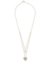 Lab-grown Pink Sapphire Two Heart 17" Layered Pendant Necklace (7/8 ct. t.w.) in 14k Gold-Plated Sterling Silver