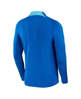 Men's Nike Blue England National Team Strike Drill Performance Raglan Quarter-Zip Long Sleeve Top